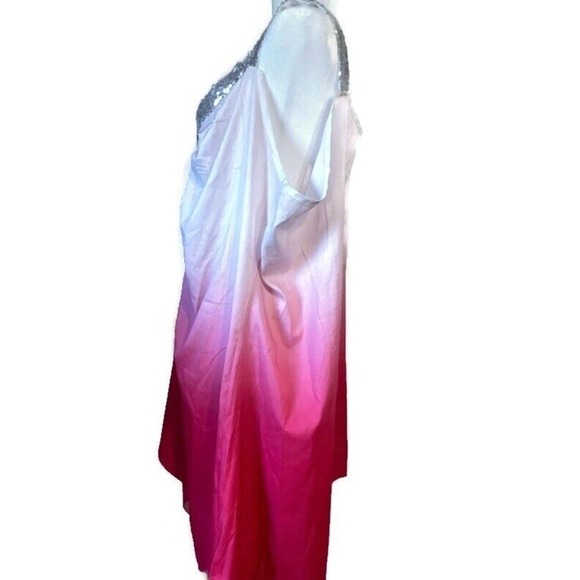 Womens 22 Casual Pink Ombré Spring Summer V Neck Sequence Sleeveless Tunic Top - Picture 2 of 9